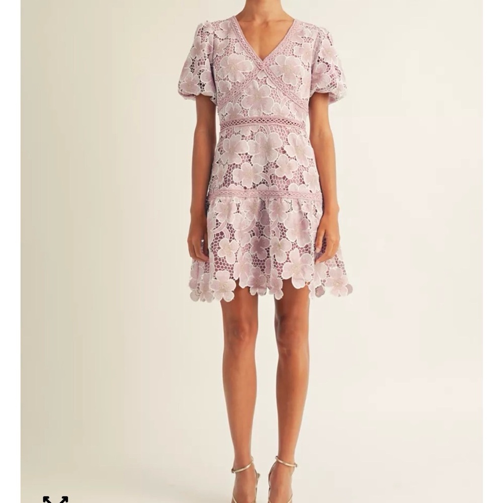 AROSE STUDIO, INC Lilac Lace Floral V-Neck Midi Dress